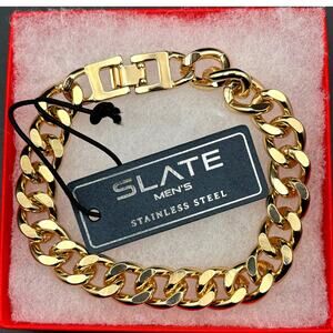 Slate Men’s Gold Plated Stainless Steel Cuban Link Bracelet 8.5in10mm NWT
